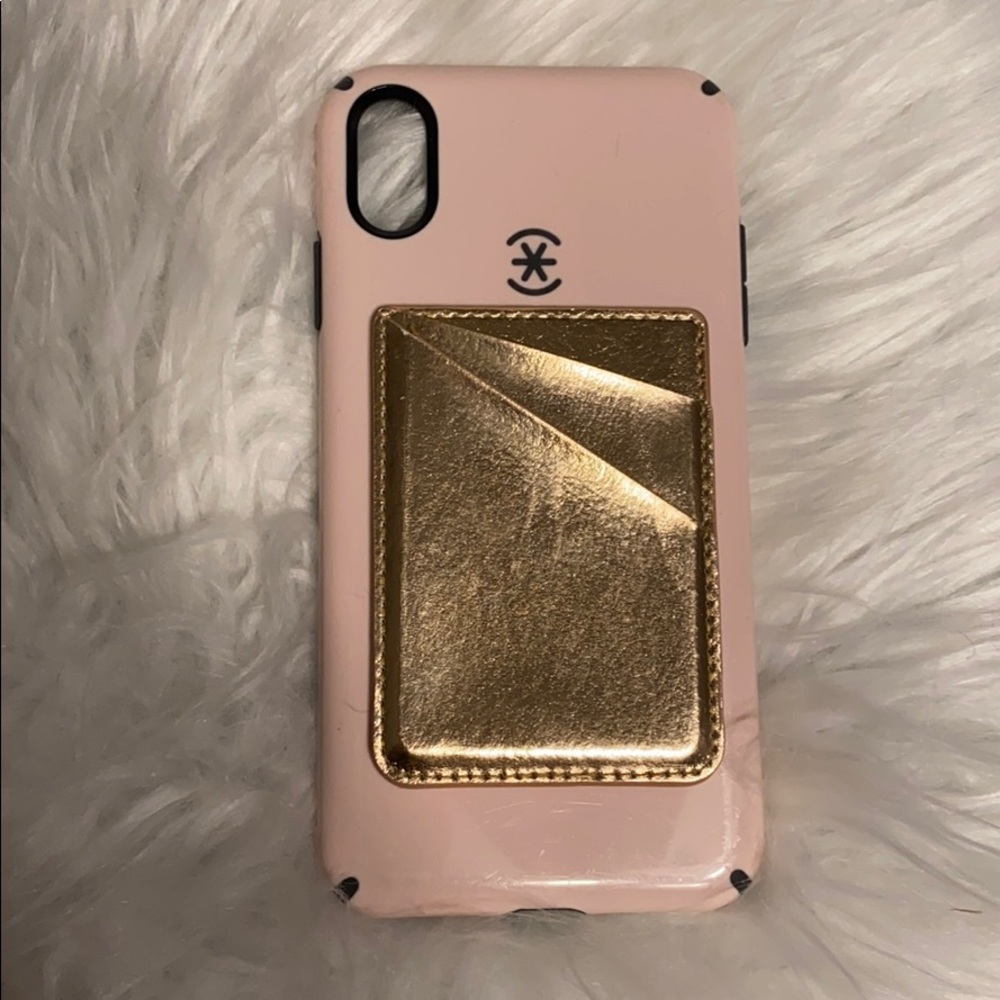 Speck pink iPhone XS Max case w/ stick on wallet